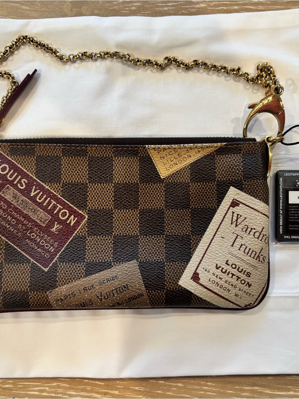 Louis Vuitton Brown Damier Ebene Travel Label Chain Pouch